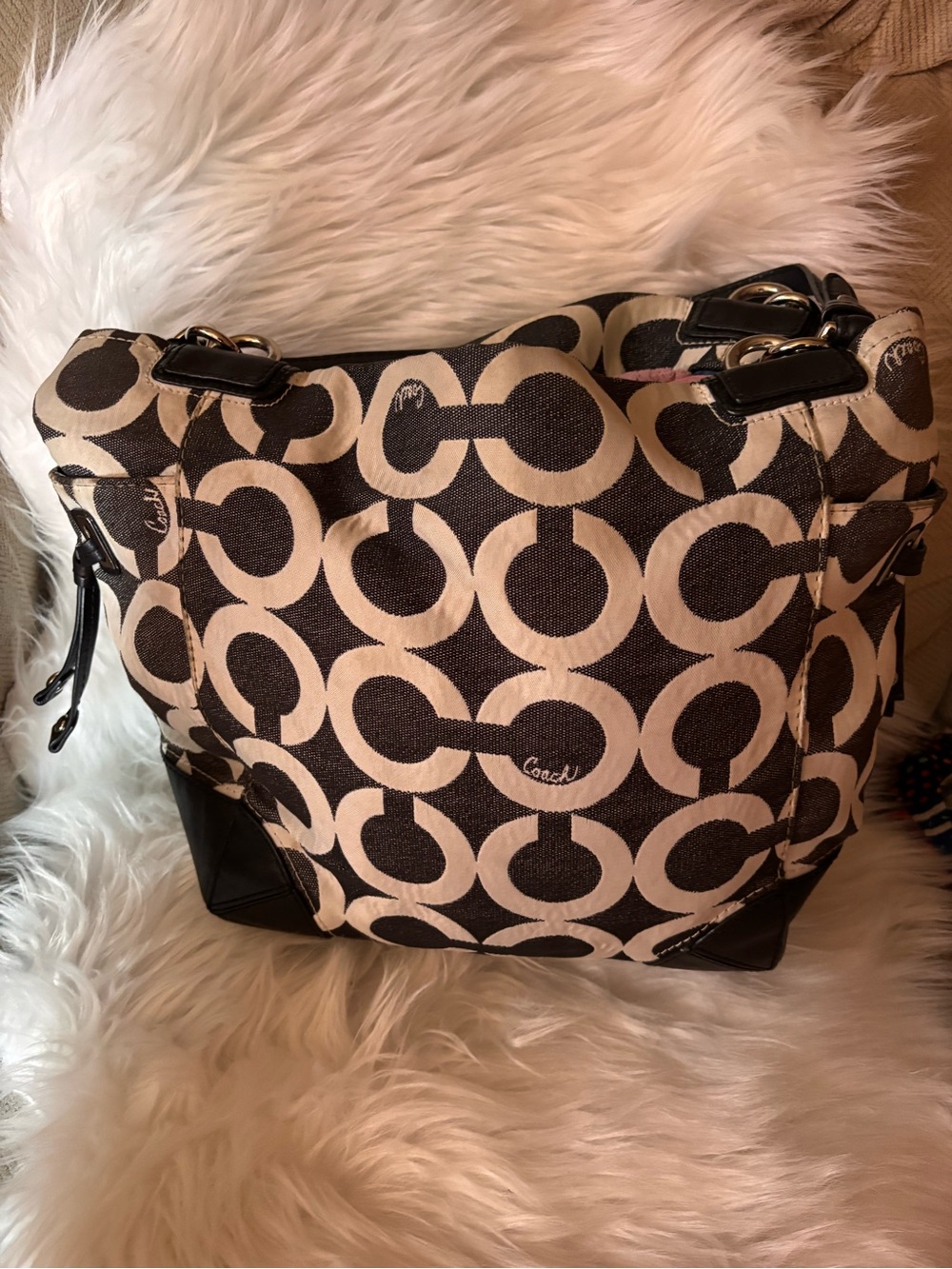 Coach Canvas Tote in Black and Cream Signature 'C' Pattern